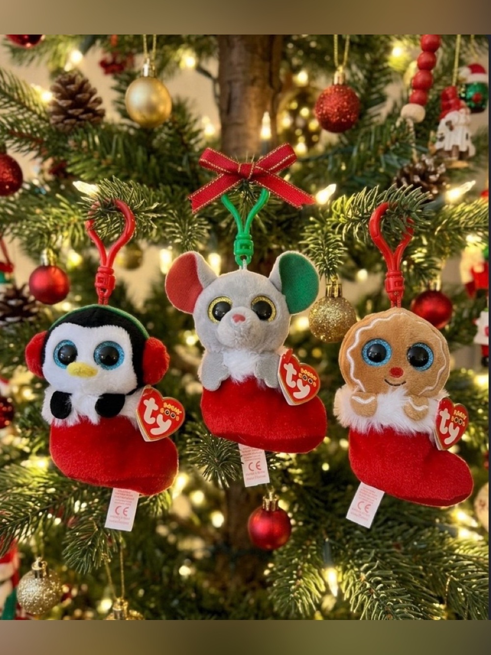 Ty Baby Beanies Collection 4” Christmas Stocking Clips lot of 3